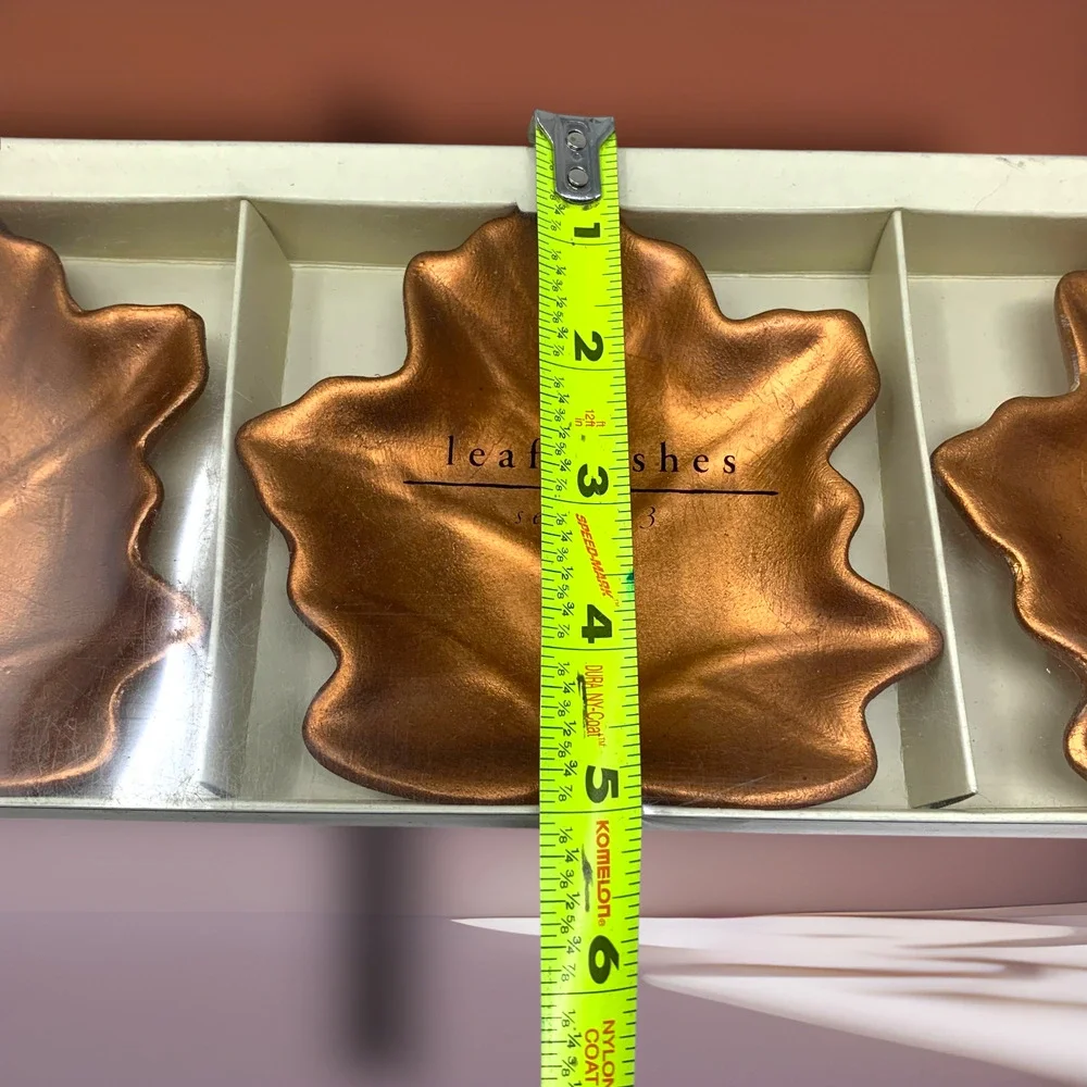 Lot 6 NEW Pier 1 Leaf Dishes Metallic Copper Ceramic 5 x 4.5